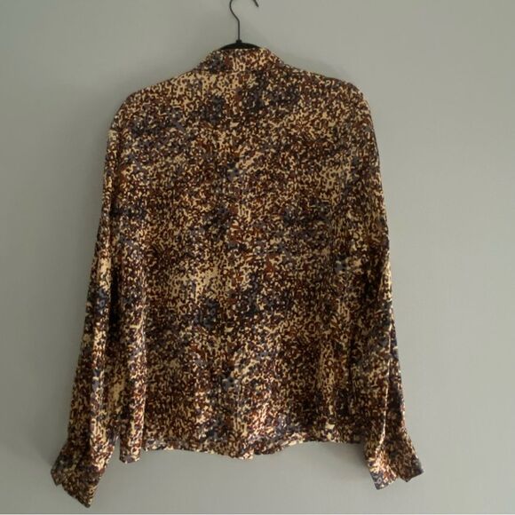 ANNE KLEIN Size 12 Brown Satin Button Up Blouse Top Shirt Women Long Sleeve - Picture 3 of 13